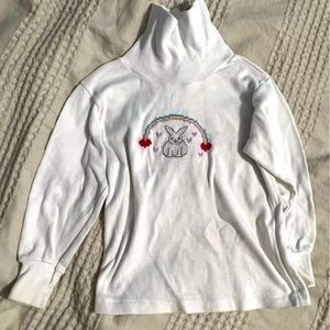 Vintage Hand Embroidered Front and Back Bunny Turtleneck Size 3/4T EUC